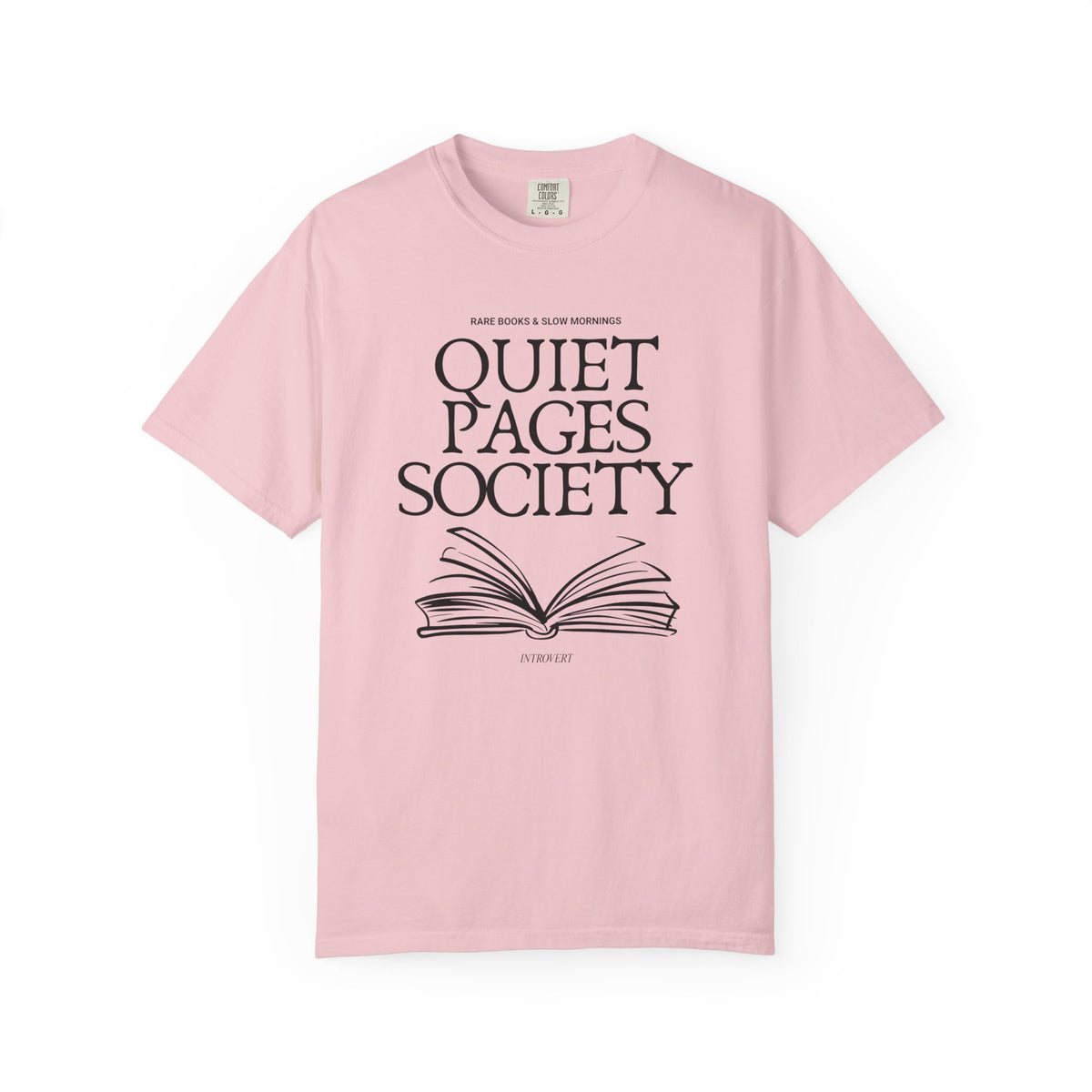 Quiet Pages Society Comfort Colors T-shirt | Open Book Illustration, Literary Reading Club Tee