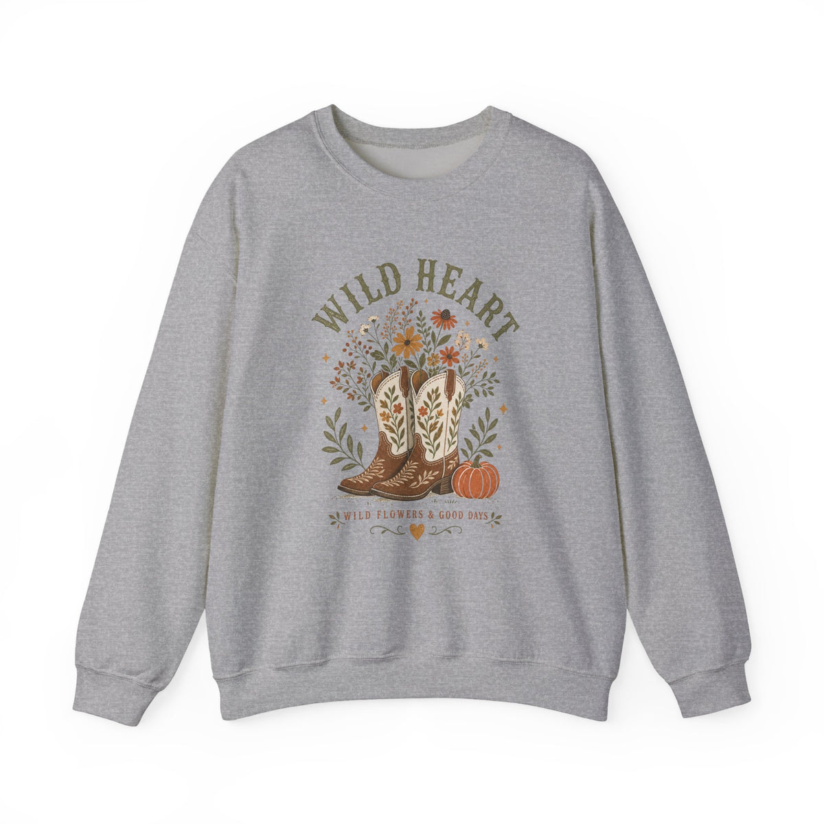 Wild Heart cowboy boots floral design Sweatshirt | Fall pumpkin graphic