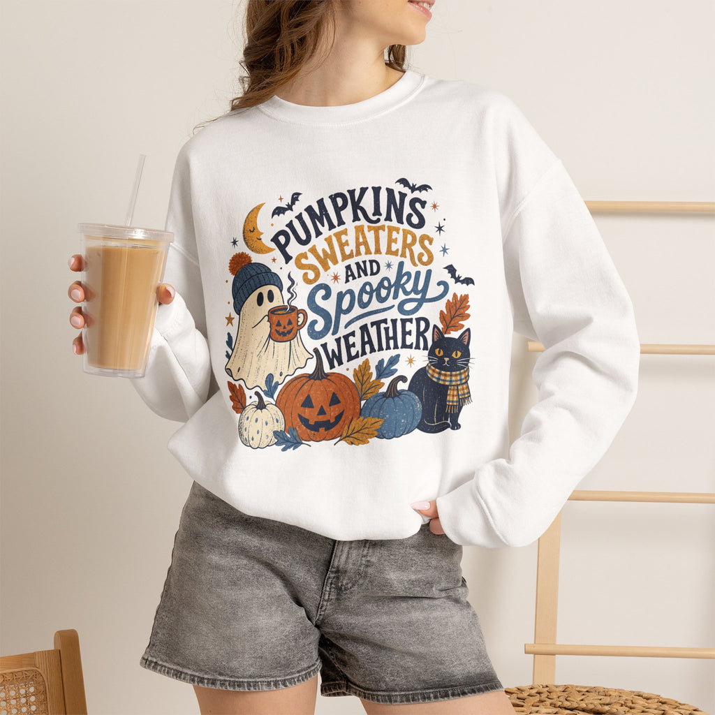 Pumpkins Sweaters and Spooky Weather Crewneck Sweatshirt | Halloween Autumn Cozy