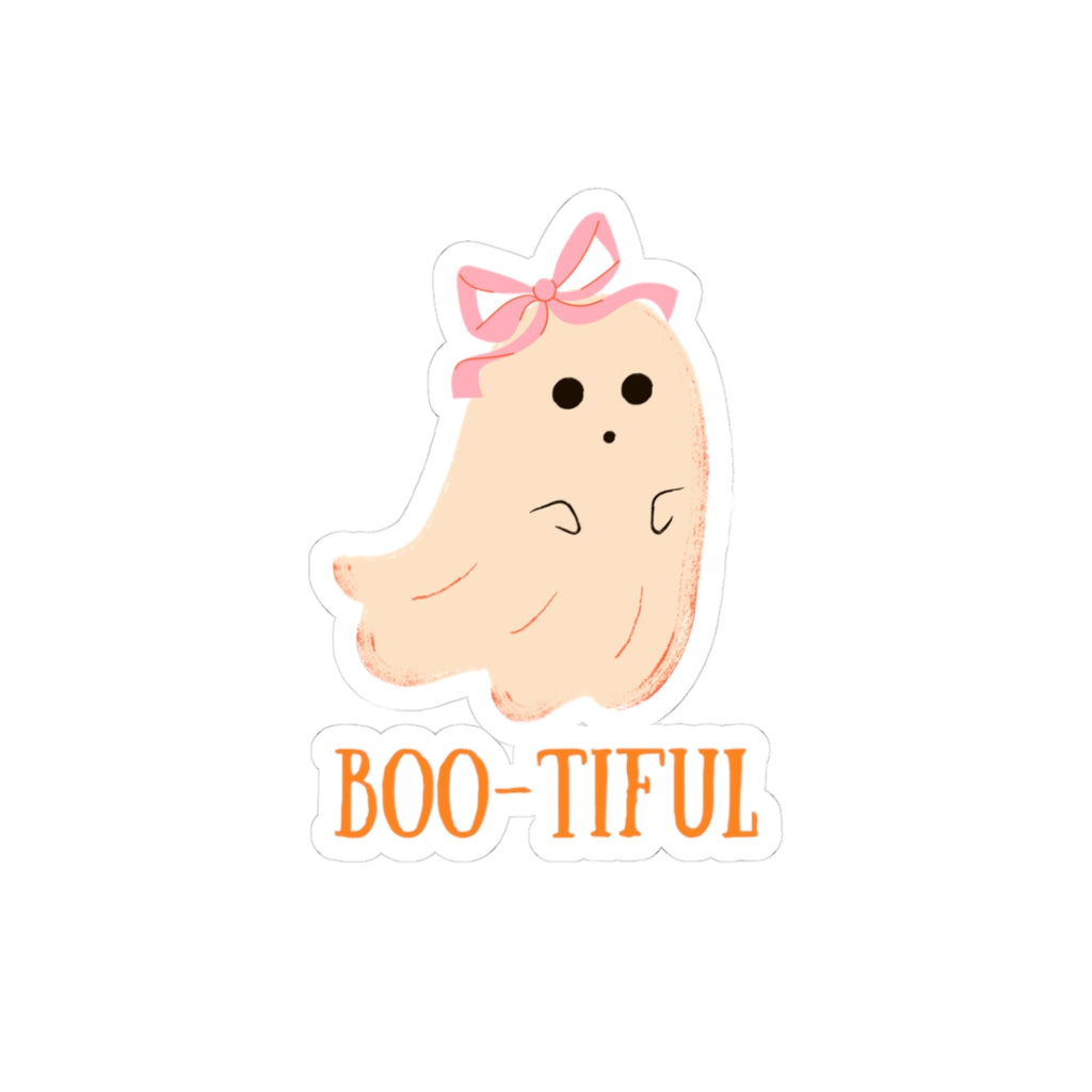 Boo-tiful Ghost Kiss-Cut Sticker | Cute Pink Bow Halloween Sticker