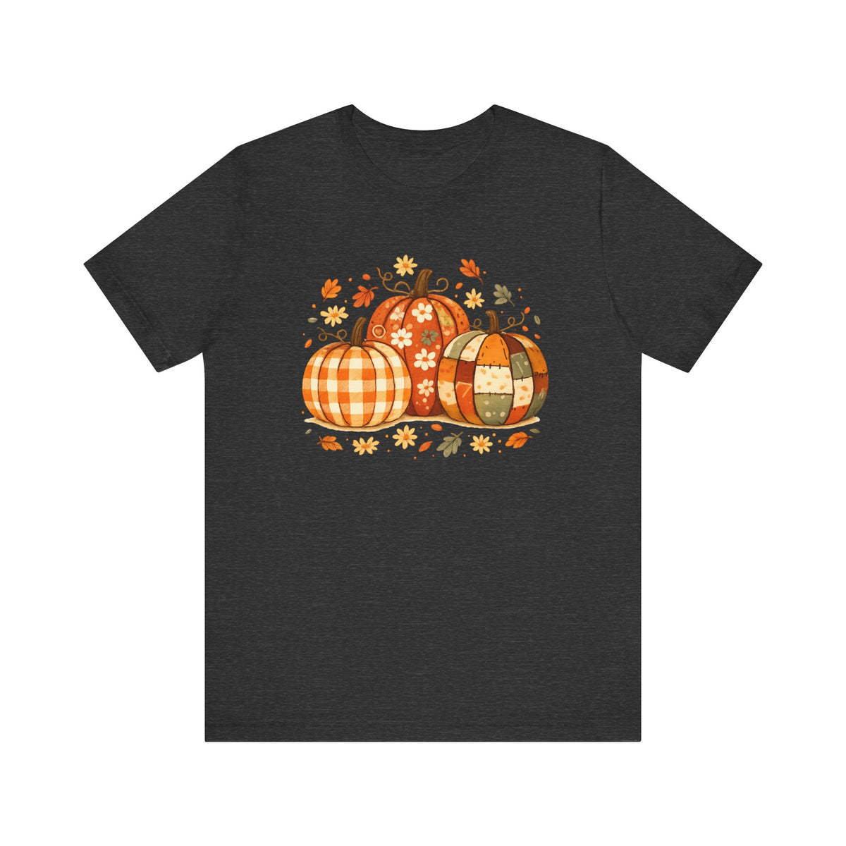 Plaid Patchwork Pumpkins T-Shirt | Fall Autumn Leaves Thanksgiving Tee
