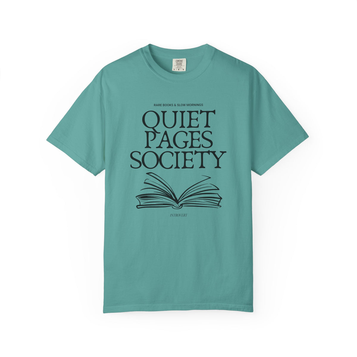 Quiet Pages Society Comfort Colors T-shirt | Open Book Illustration, Literary Reading Club Tee