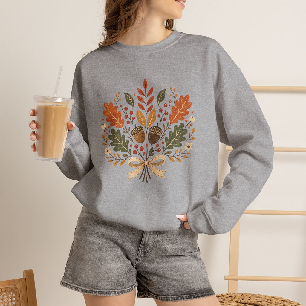 Autumn Foliage Bouquet Sweatshirt | Fall Leaves Acorn Crewneck