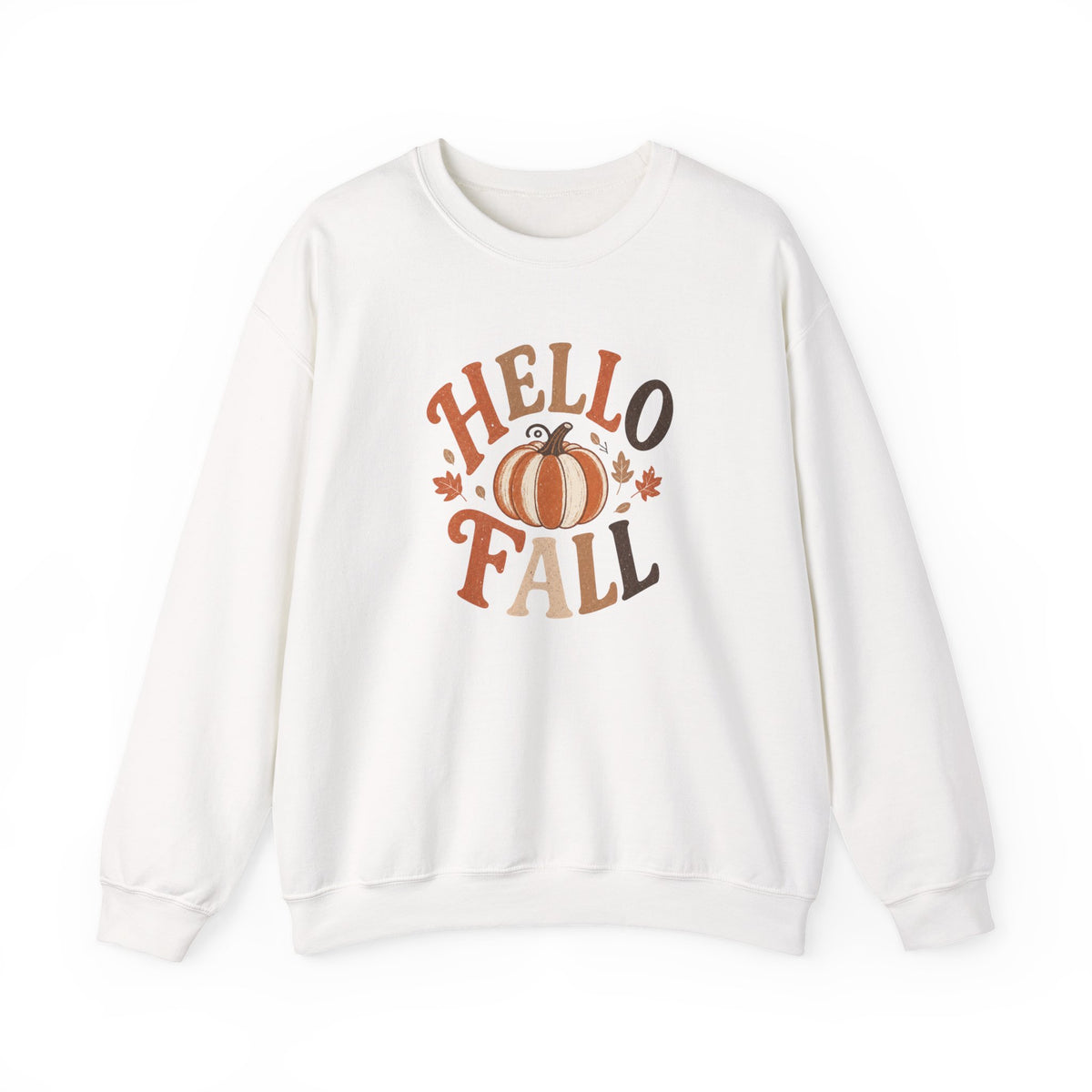 Hello Fall Pumpkin Crewneck Sweatshirt | Autumn Leaves, Cozy Seasonal Tee