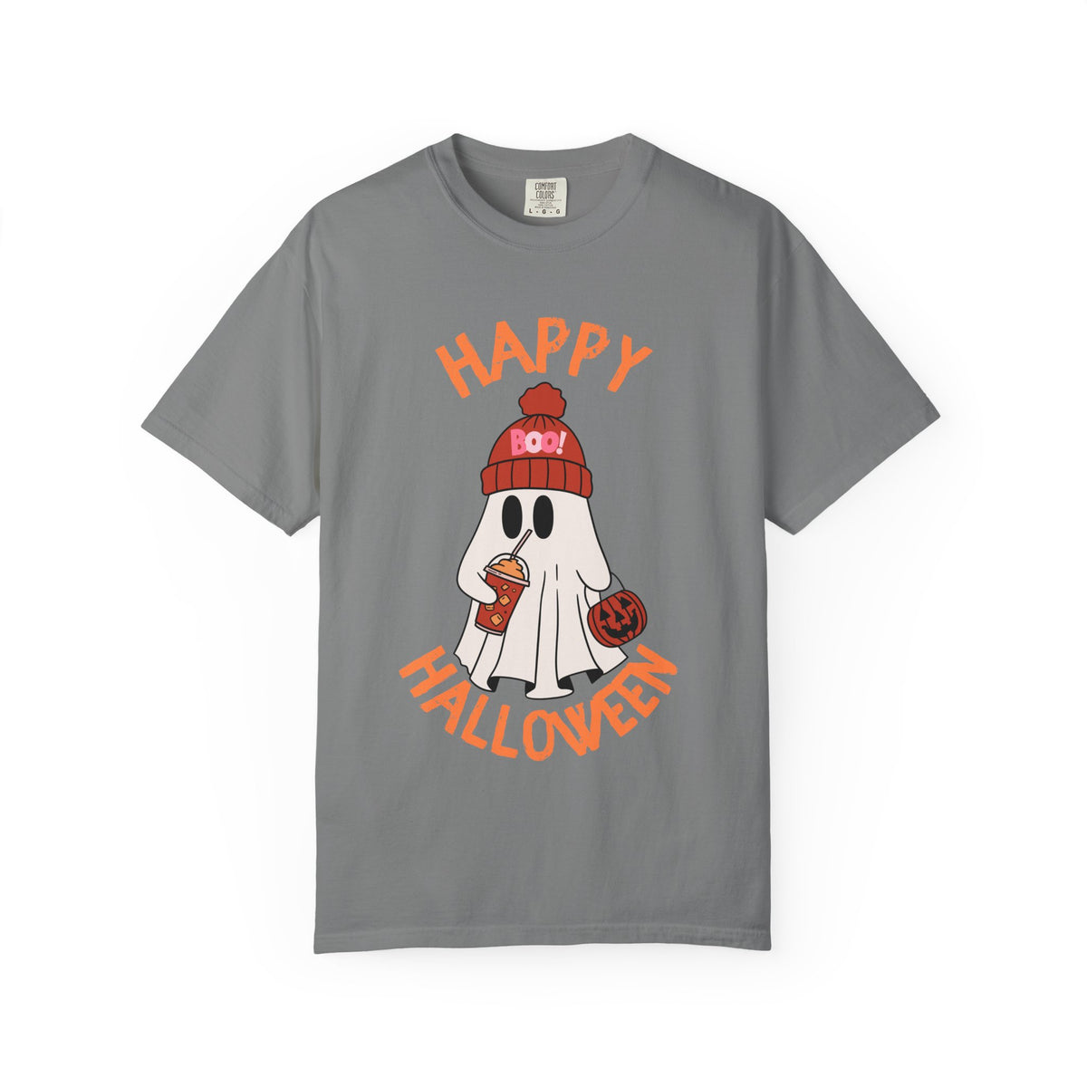Cute Ghost in Beanie Happy Halloween Comfort Colors T-Shirt | Trick-or-Treat Tee