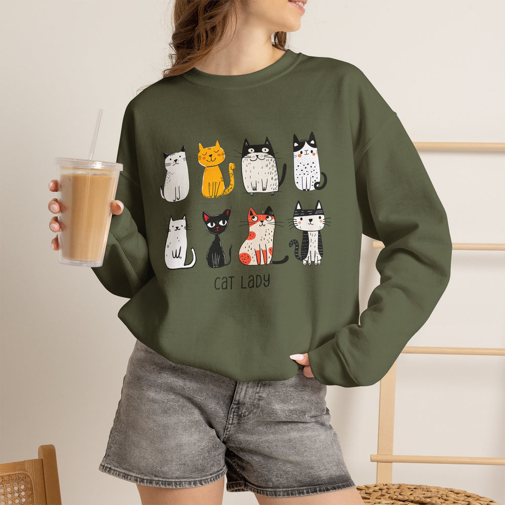 Cute Cat Illustrations Cat Lady Sweatshirt | Cat Lover Crewneck