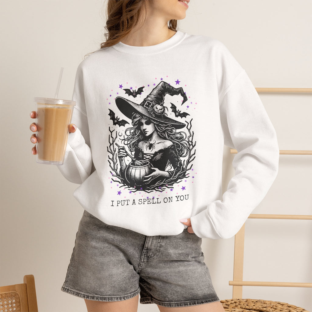 Witch Stirring Cauldron, Bats Illustration Sweatshirt | I Put a Spell on You, Halloween