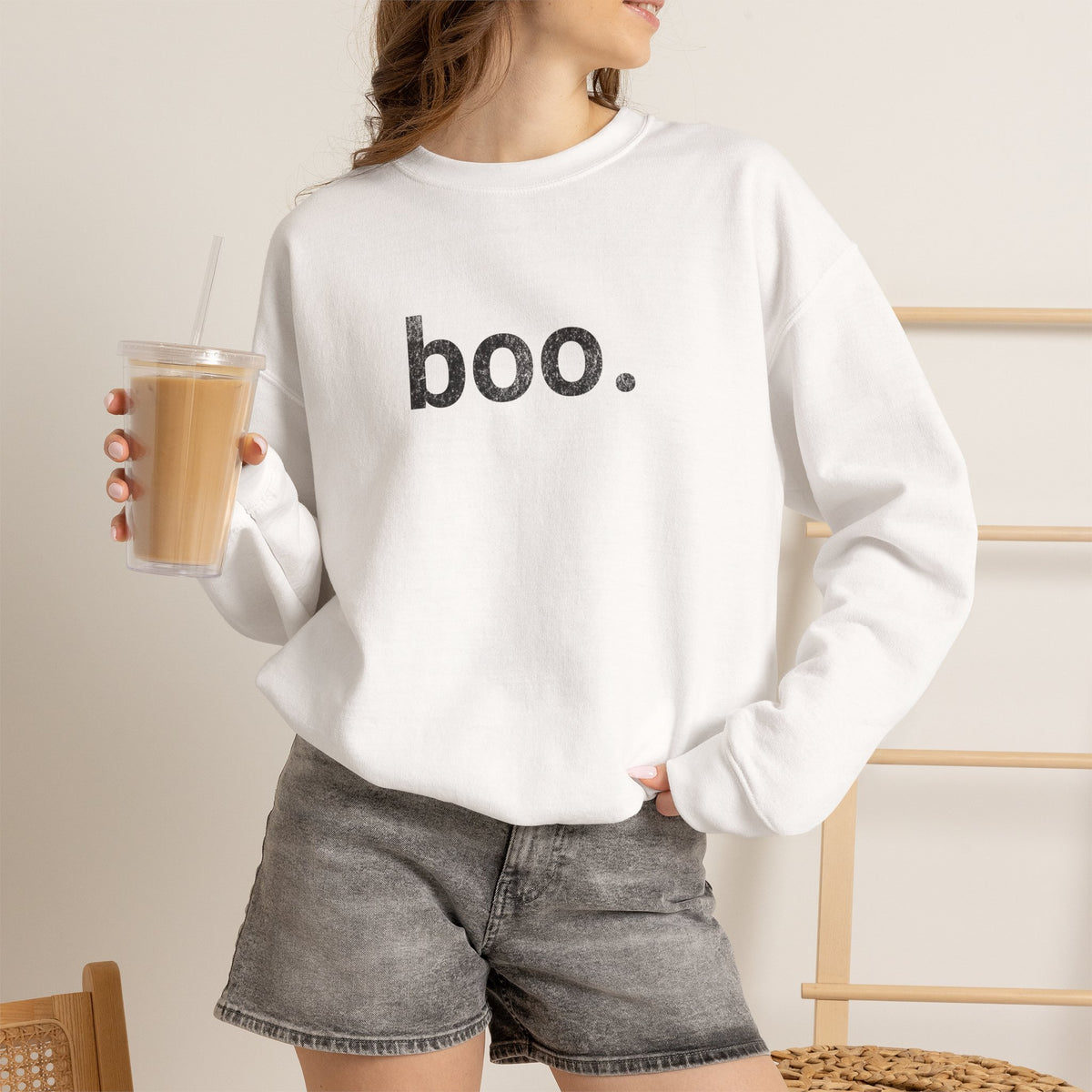 boo distressed sweatshirt | Minimal Halloween Text Design