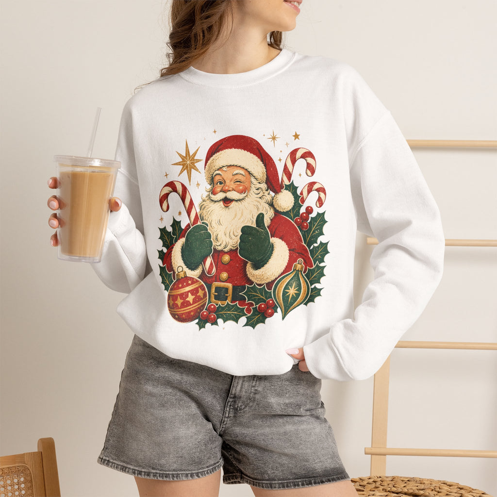 Vintage Santa Claus sweatshirt | Retro Christmas Santa, candy canes & ornaments