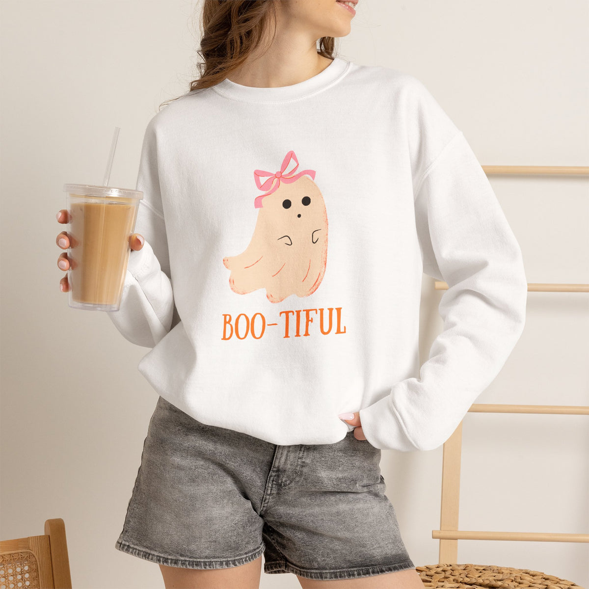 Cute Pastel Ghost Boo-tiful Crewneck | Halloween Ghost Sweatshirt