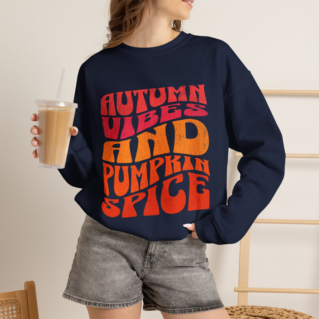 Autumn Vibes and Pumpkin Spice Sweatshirt | Fall Typography Crewneck