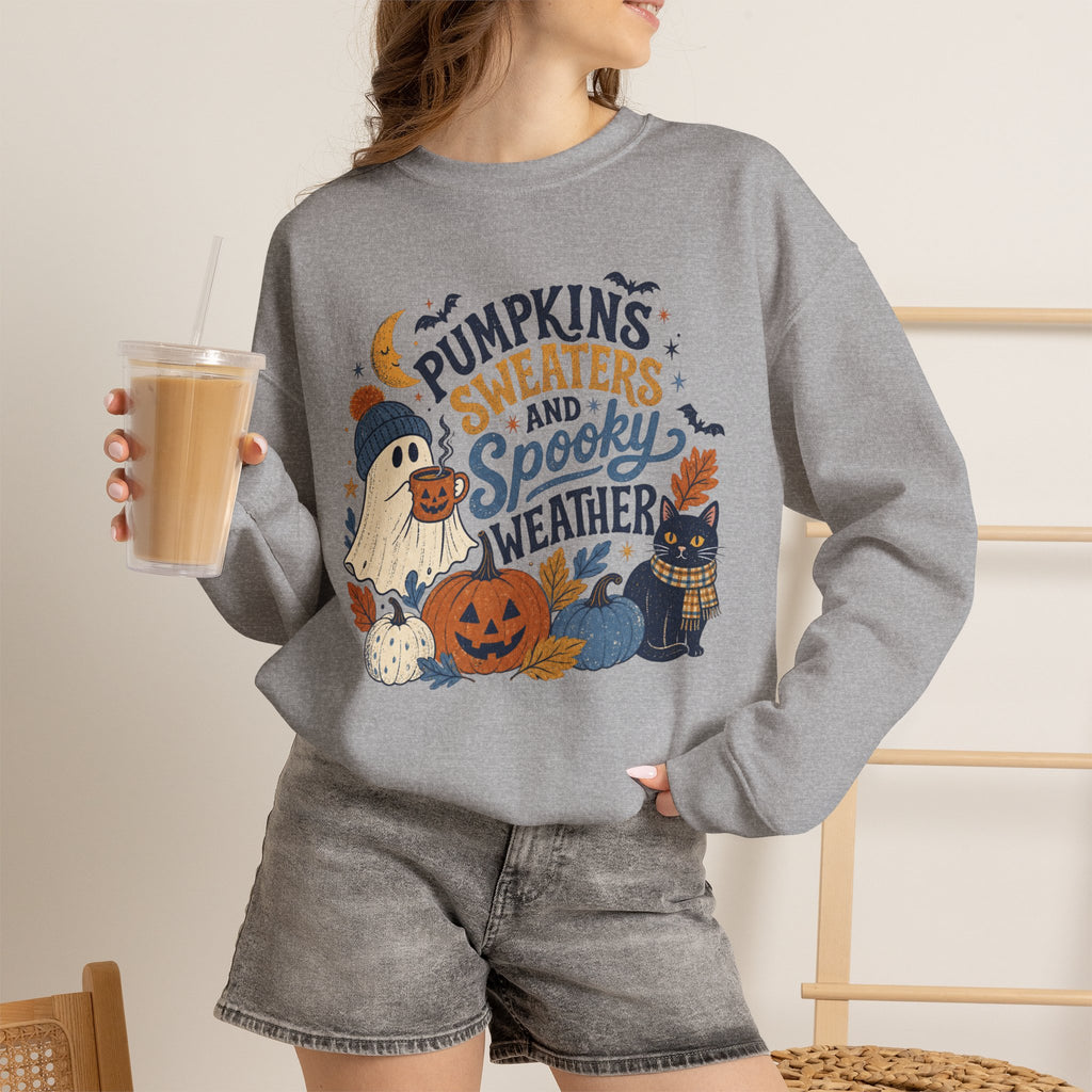Pumpkins Sweaters and Spooky Weather Crewneck Sweatshirt | Halloween Autumn Cozy
