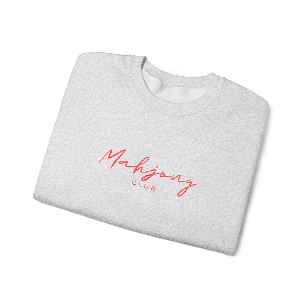 Embroidered Sweatshirt Mahjong Club | Minimalist Typography Asian Game Crewneck