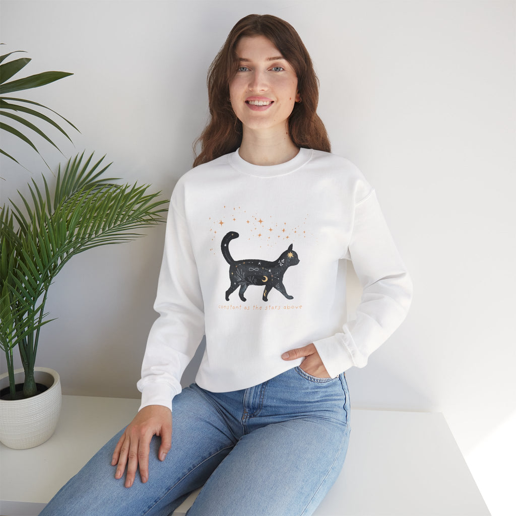 Halloween Sweatshirt | Black Cat Celestial Stars Illustration