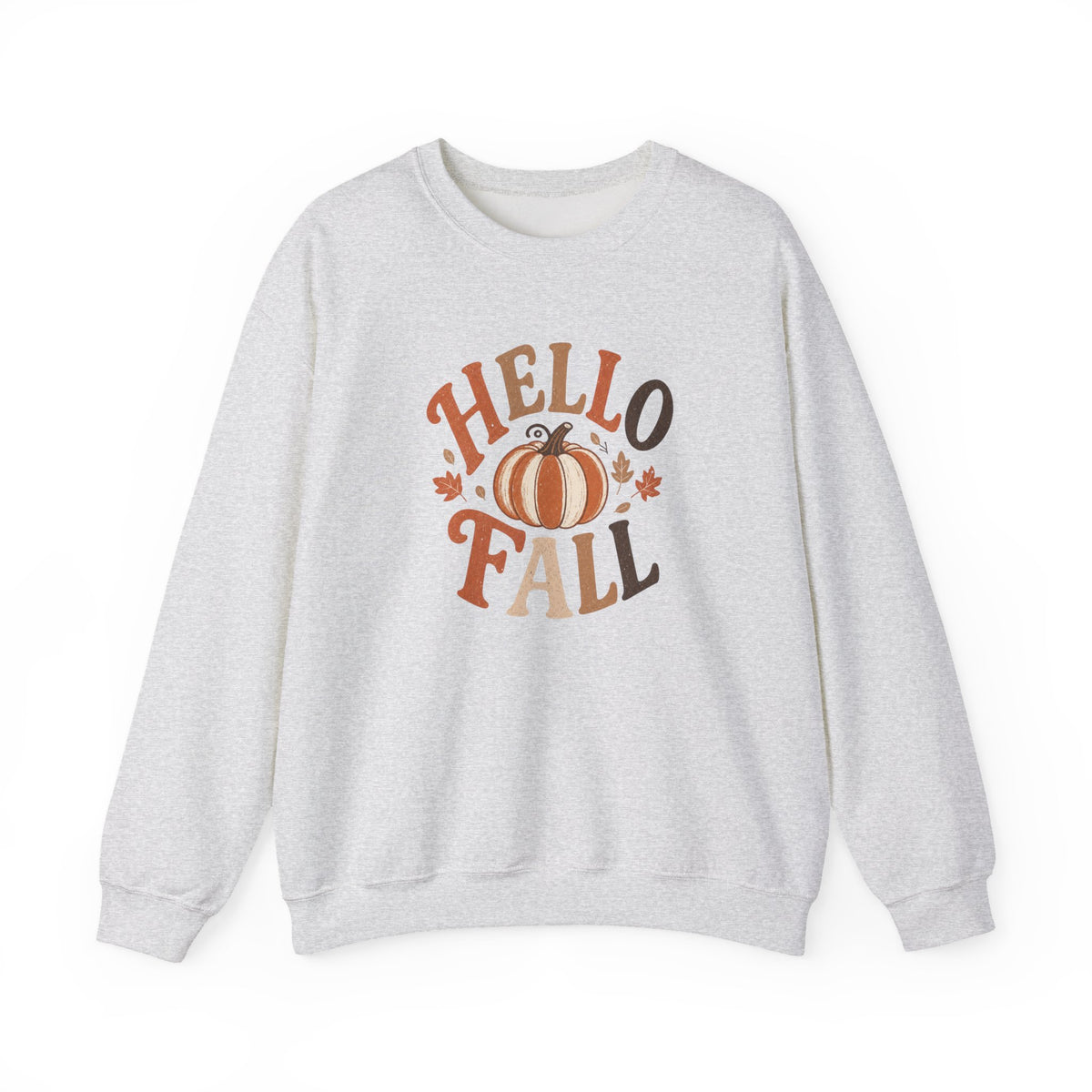 Hello Fall Pumpkin Crewneck Sweatshirt | Autumn Leaves, Cozy Seasonal Tee