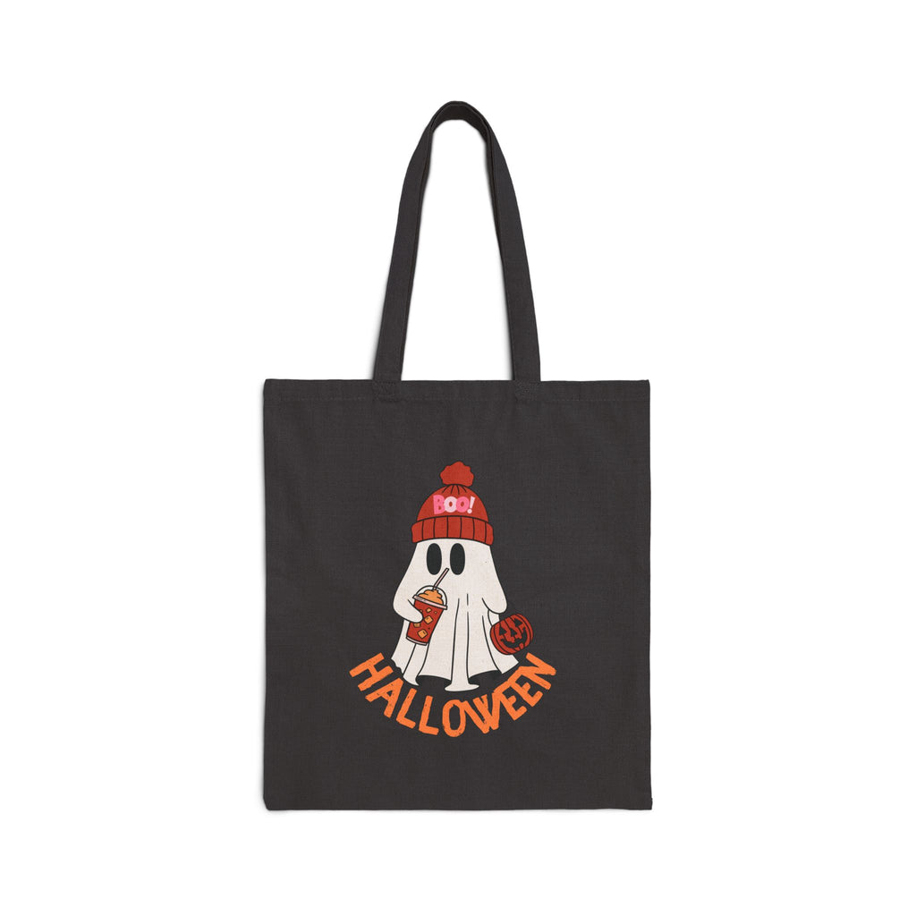 Cute Ghost with Beanie Halloween Tote Bag | Trick-or-Treat Pumpkin