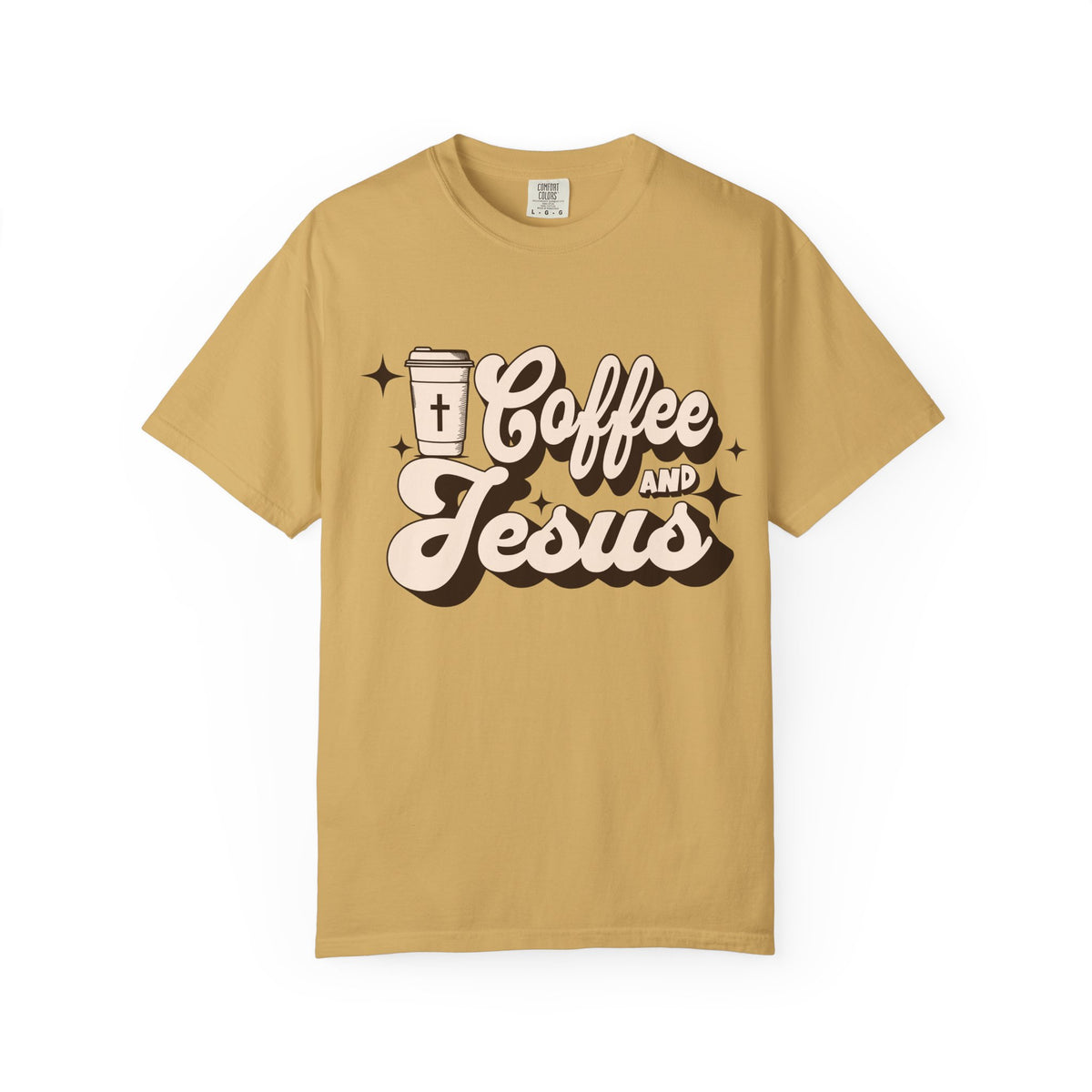 Coffee and Jesus T-shirt | Christian Retro Script Design COMFORT COLORS