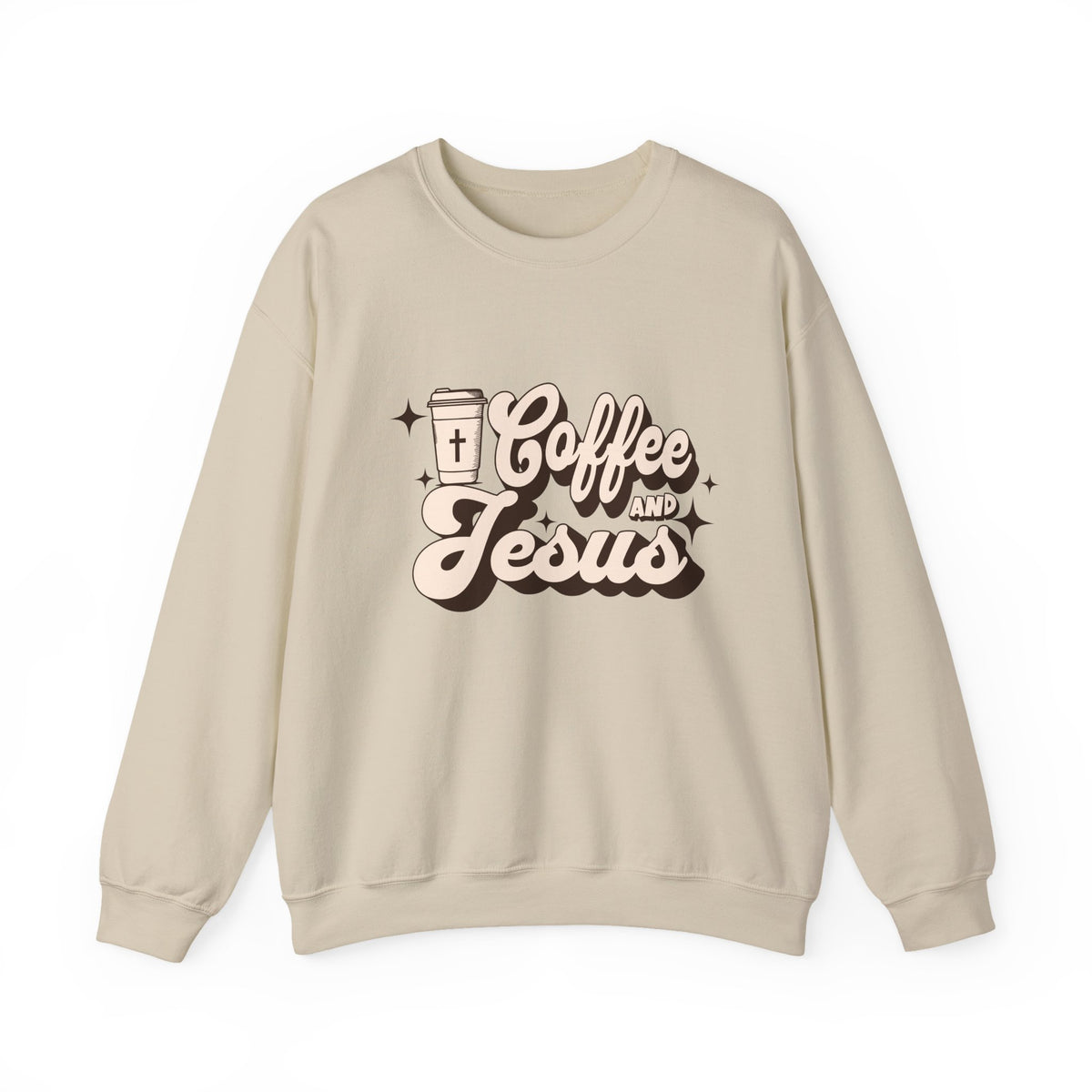 Coffee and Jesus Sweatshirt | Christian Faith Retro Script Design