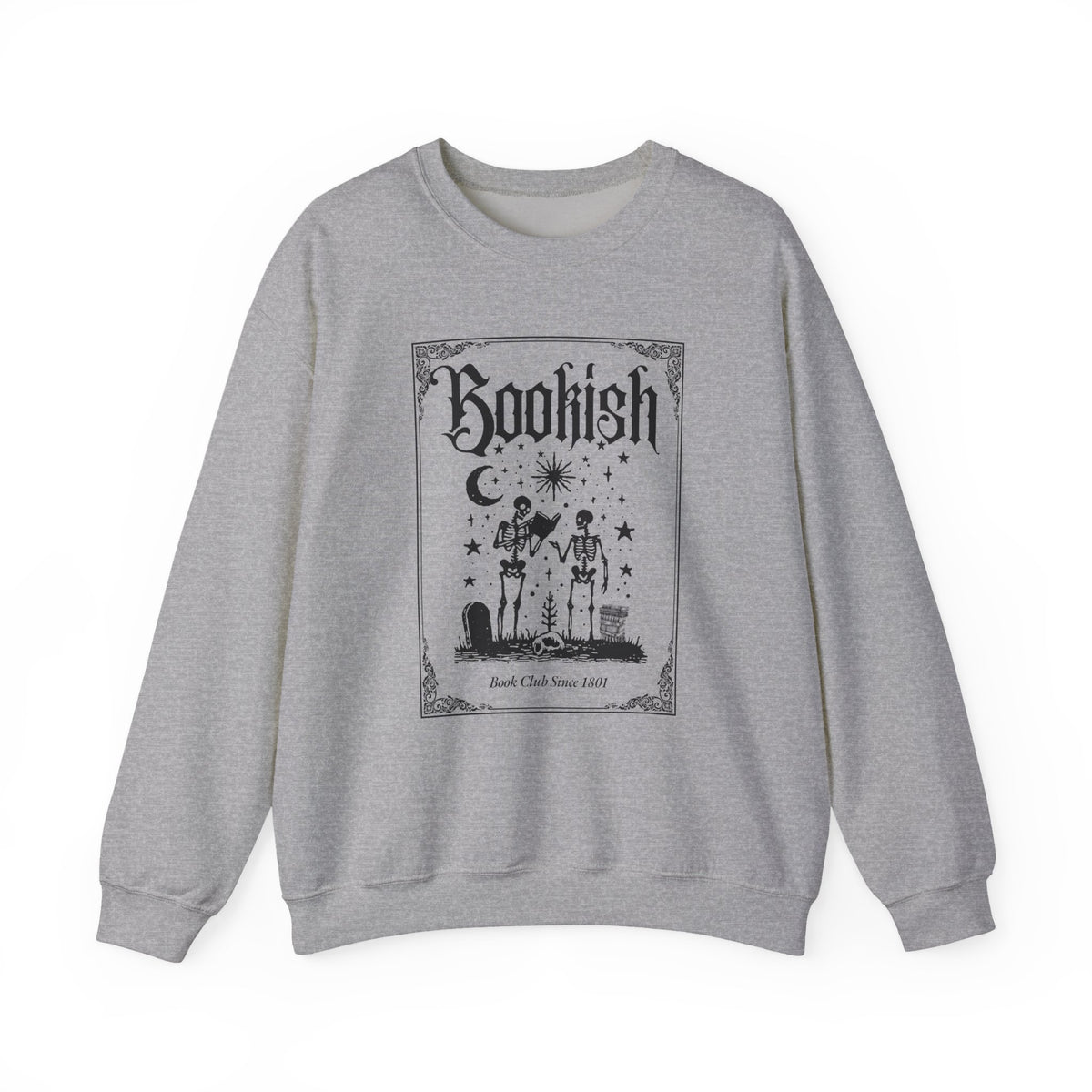 Bookish Halloween Skeletons Illustration Crewneck Sweatshirt | Witchy Reading Graphic