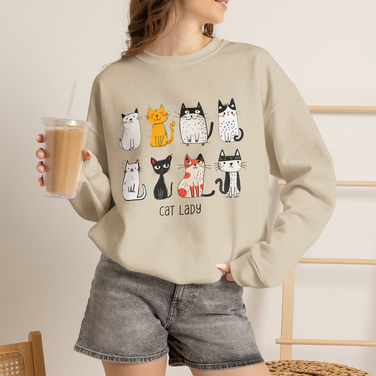 Cute Cat Illustrations Cat Lady Sweatshirt | Cat Lover Crewneck