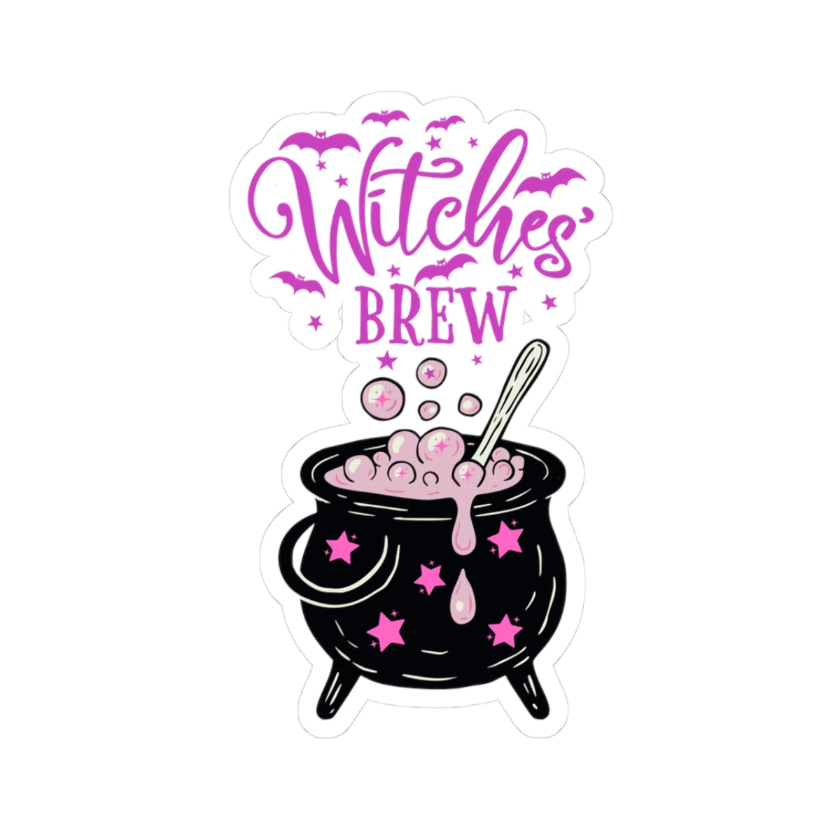 Witches Brew cauldron Sticker | Kiss-Cut Halloween decal, pink spooky design