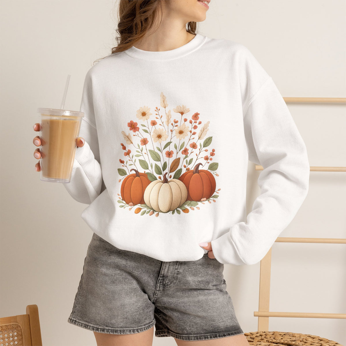 Autumn Floral Pumpkins Sweatshirt | Fall Harvest Pumpkin Crewneck