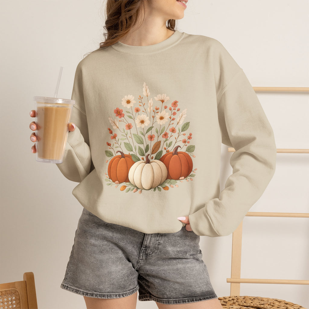 Autumn Floral Pumpkins Sweatshirt | Fall Harvest Pumpkin Crewneck