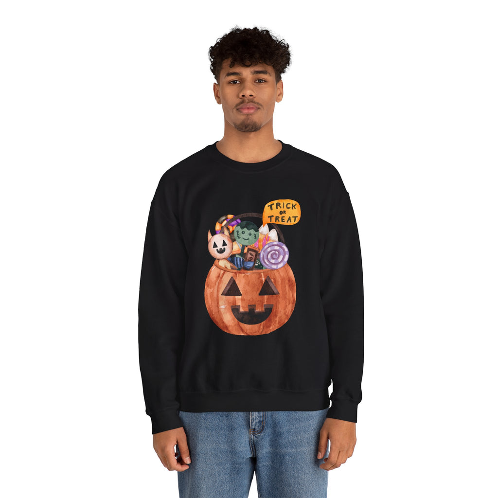 Halloween Pumpkin Candy Crewneck Sweatshirt — Trick or Treat Jack-O-Lantern Design