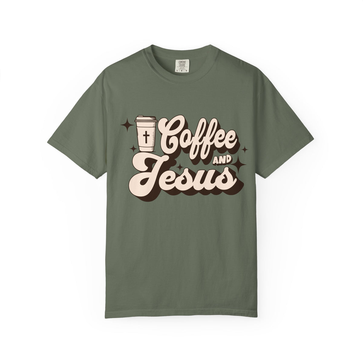 Coffee and Jesus T-shirt | Christian Retro Script Design COMFORT COLORS