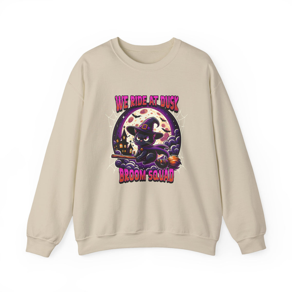 Halloween Sweatshirt Broom Squad Witch Black Cat Crewneck | We Ride at Dusk Halloween