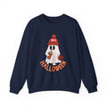Cute Ghost wearing BOO beanie with iced coffee and trick or treat pumpkin Halloween Sweatshirt