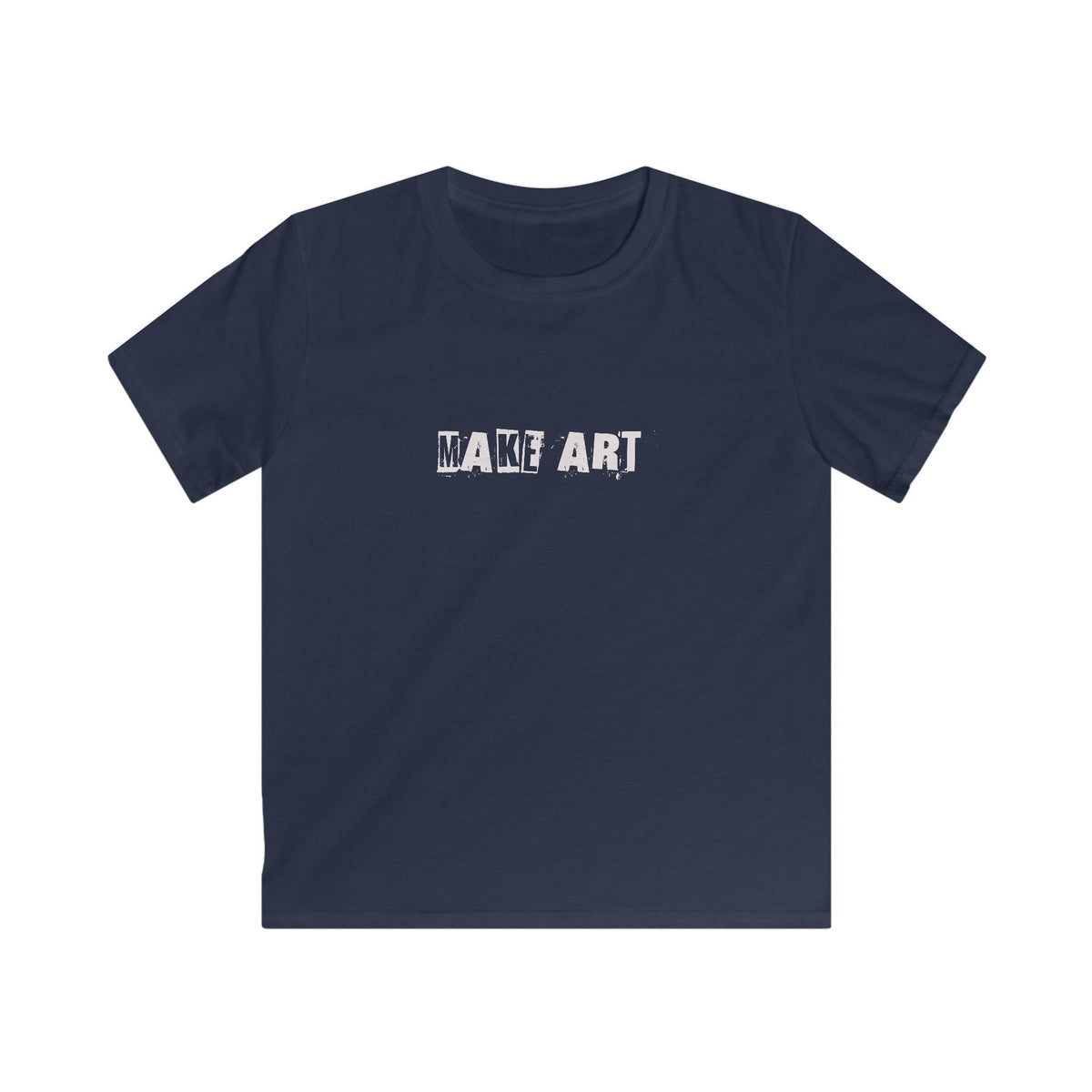 MAKE ART Kids Tee | Stencil Grunge Text, Black Graphic Shirt