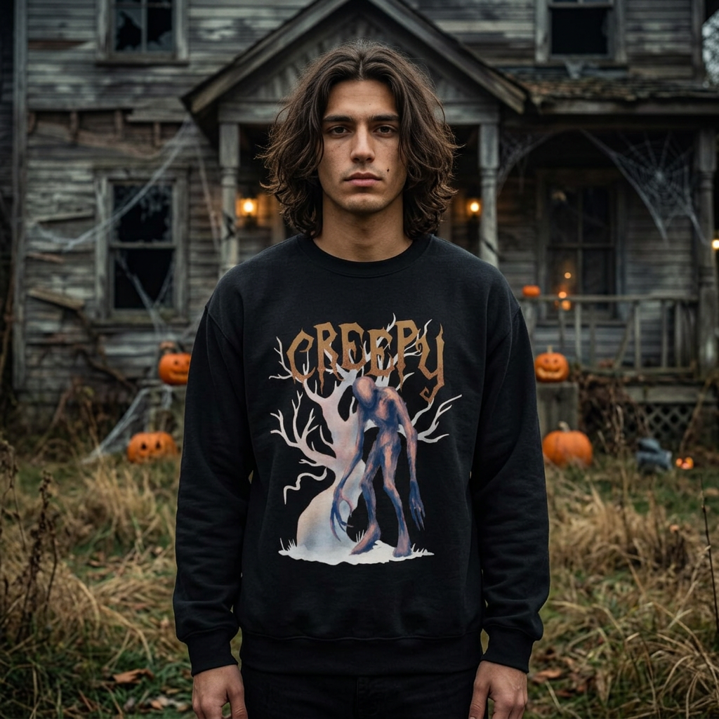 Creepy Monster Illustration Sweatshirt | Halloween Spooky Horror Crewneck