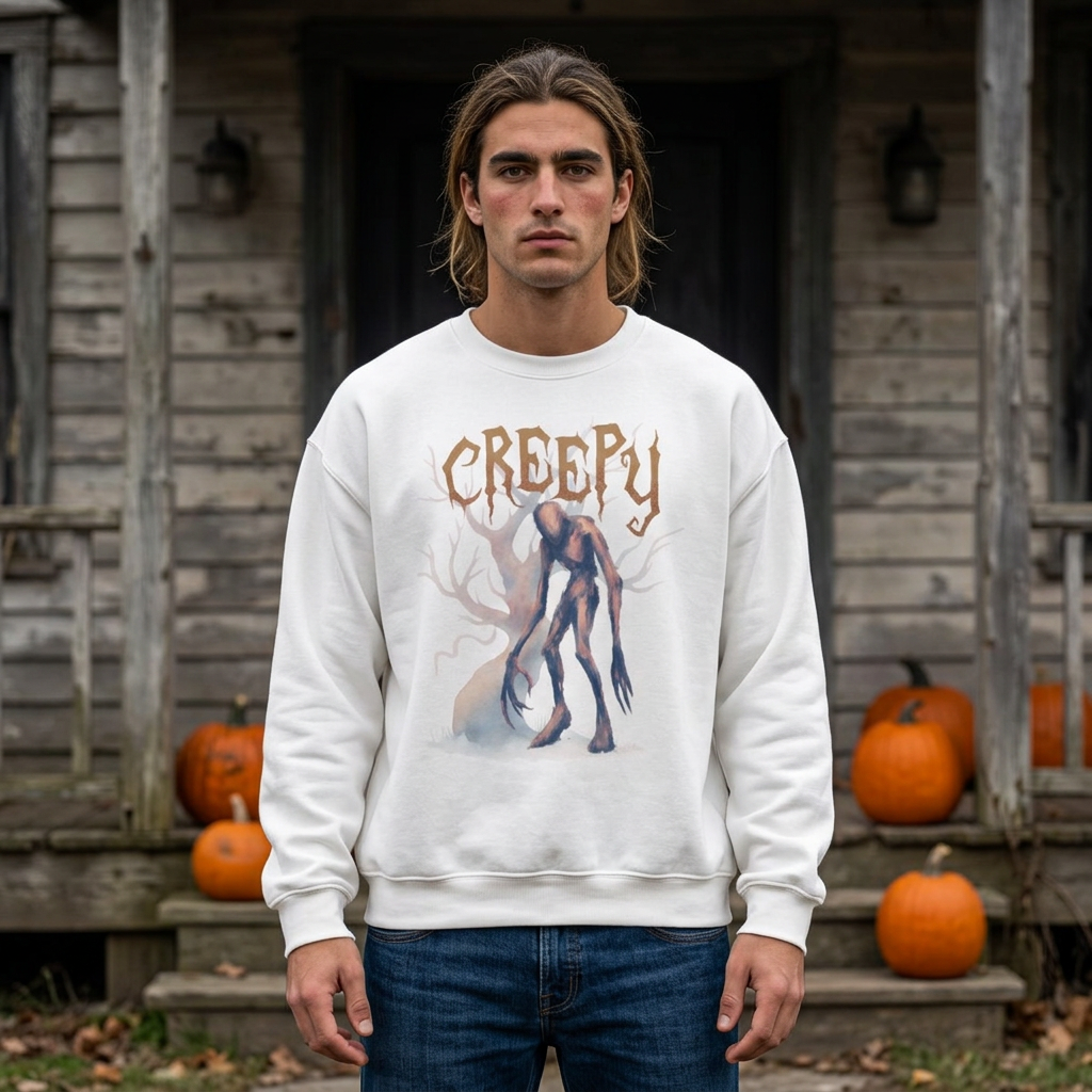 Creepy Monster Illustration Sweatshirt | Halloween Spooky Horror Crewneck