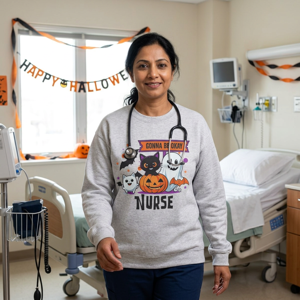 Halloween Nurse Sweatshirt Gonna Be Okay | Cute Ghosts, Cat, Pumpkin, Bats