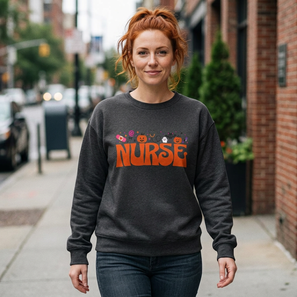 Halloween Nurse Crewneck Sweatshirt | Nurse Halloween Design