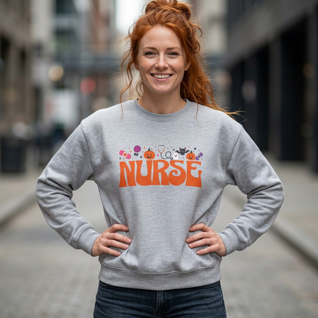 Halloween Nurse Crewneck Sweatshirt | Nurse Halloween Design