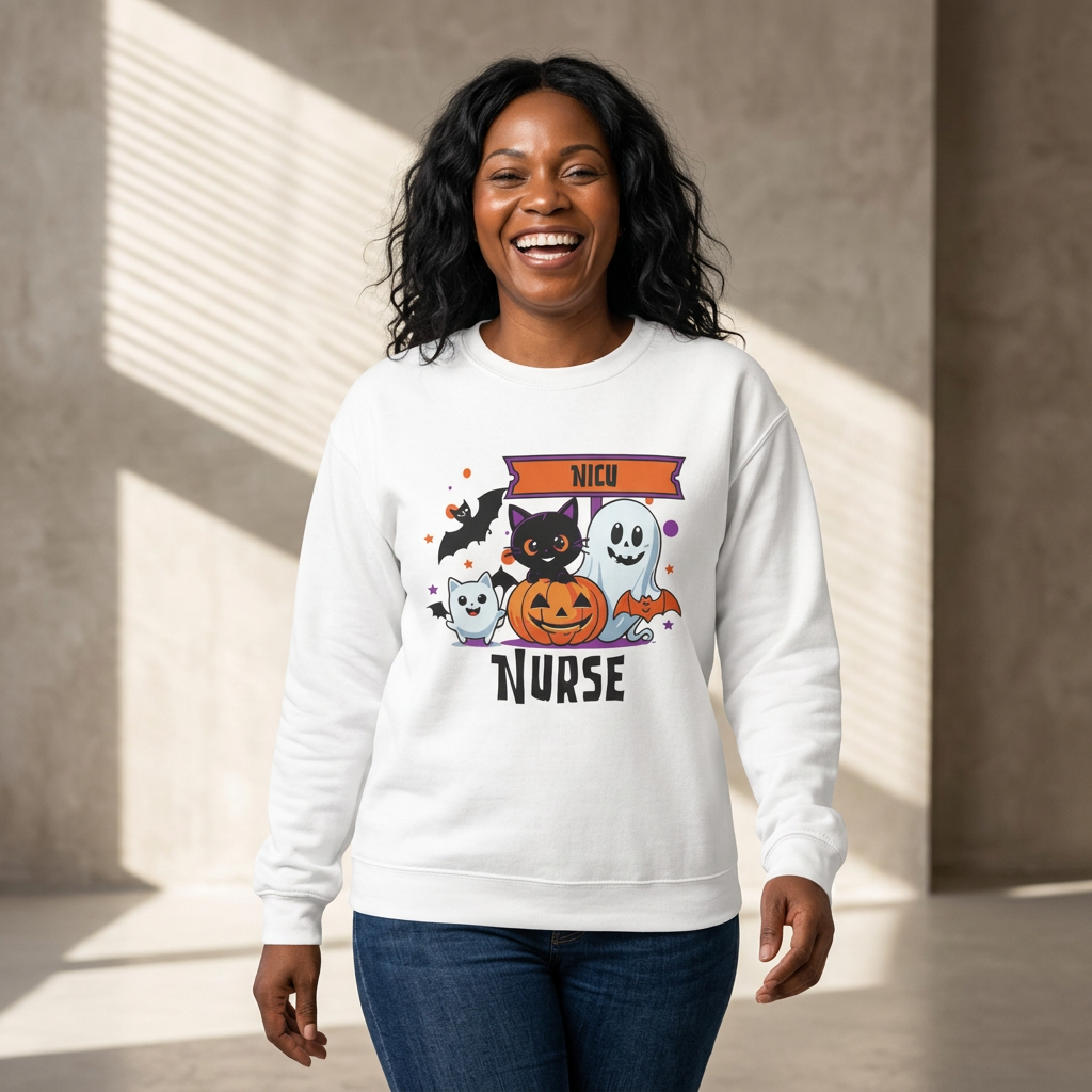 NICU Nurse Halloween sweatshirt | Cute Cat Pumpkin Ghosts