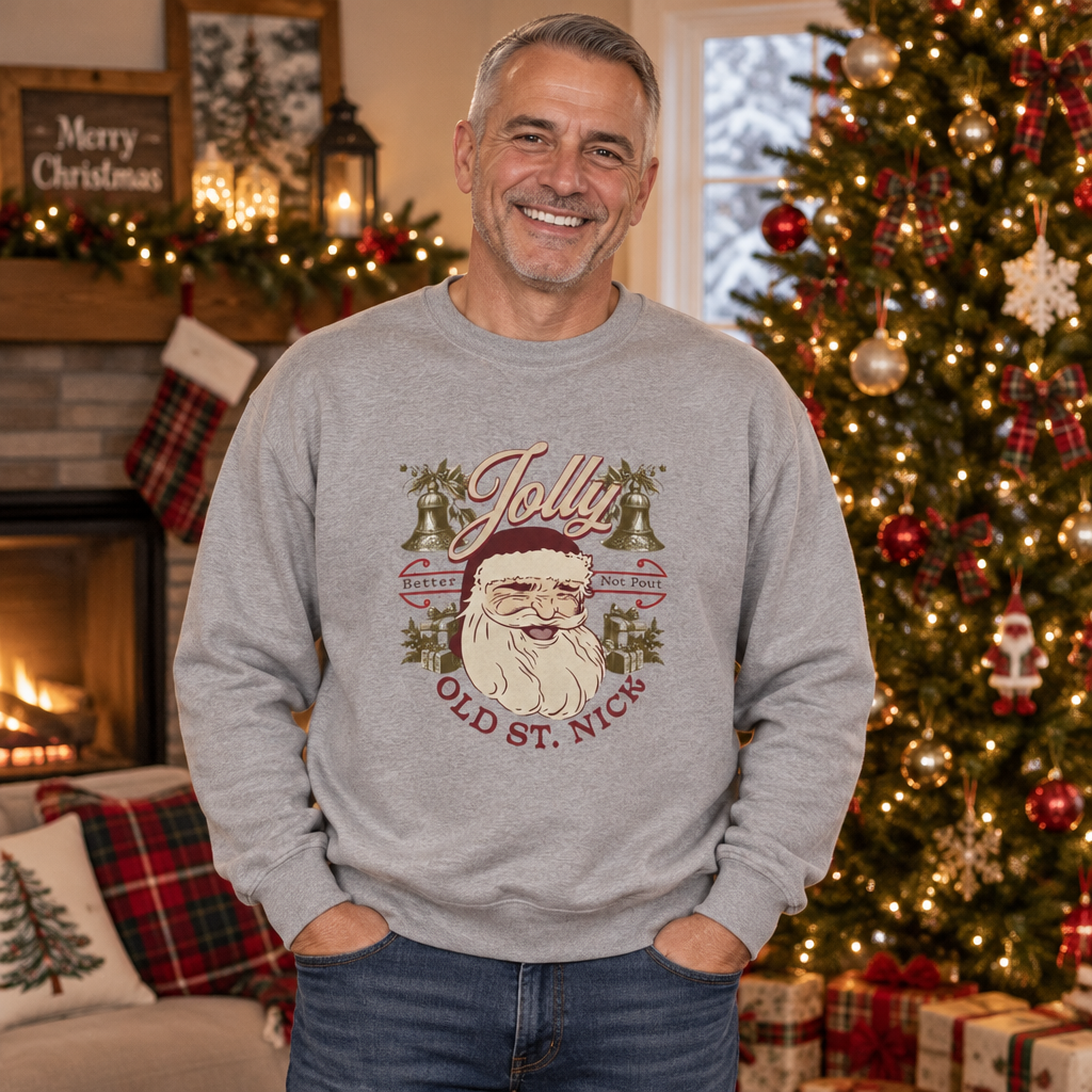 Retro Santa Sweatshirt | Jolly Old St. Nick Santa Holiday Crewneck