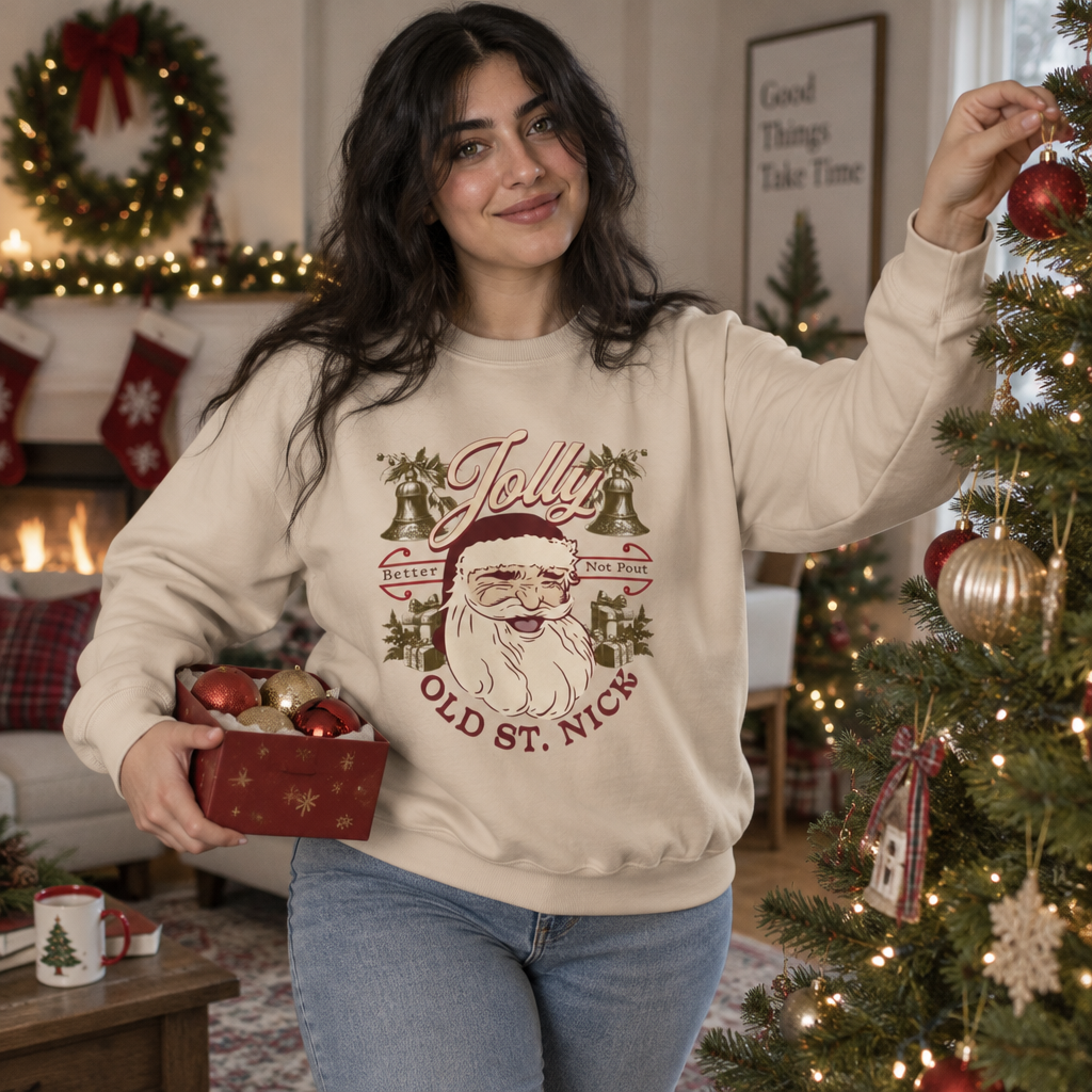 Retro Santa Sweatshirt | Jolly Old St. Nick Santa Holiday Crewneck