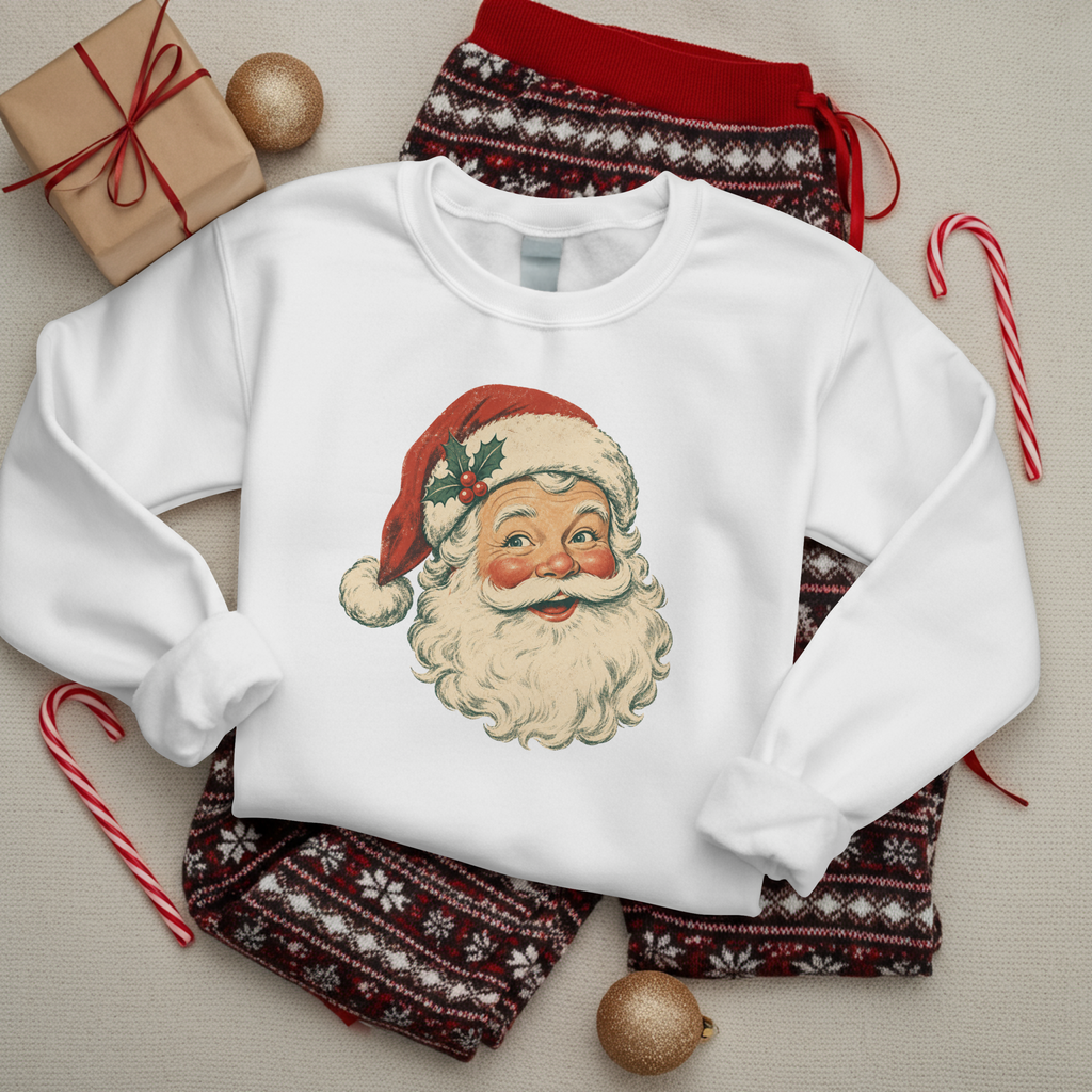 Vintage Santa Face Crewneck Sweatshirt | Retro Christmas Holiday Sweater