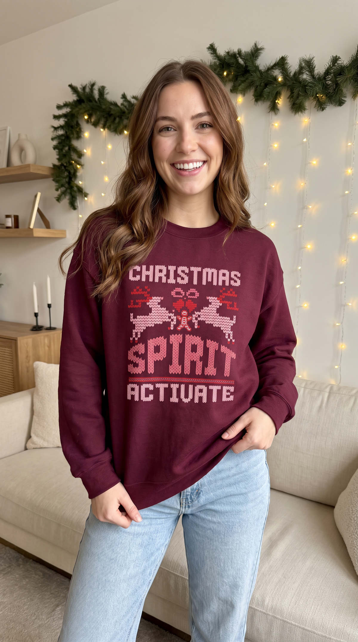 Christmas Sweatshirt Retro Pixel Reindeer Design | Christmas Spirit Activate