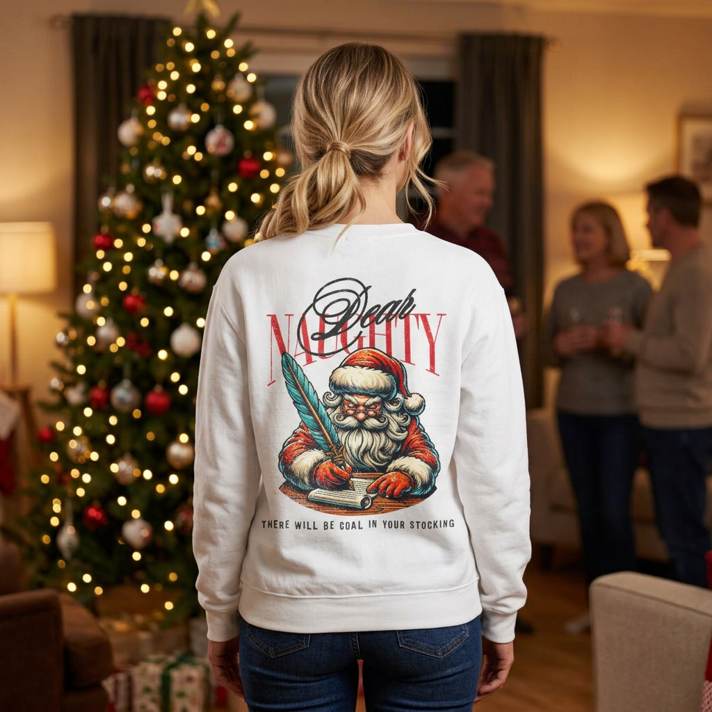 Christmas Sweatshirt Funny Naughty Santa Letter | Vintage Santa Coal In Stocking Comfort Colors Crewneck