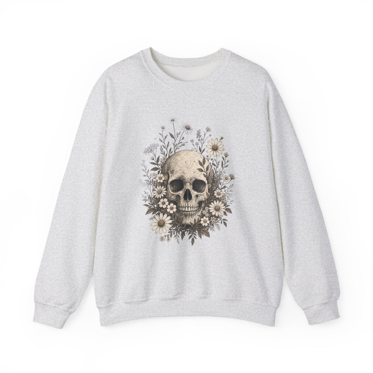 Skull with Daisies Crewneck Sweatshirt | Floral Fall Autumn Halloween Gothic Sweatshirt