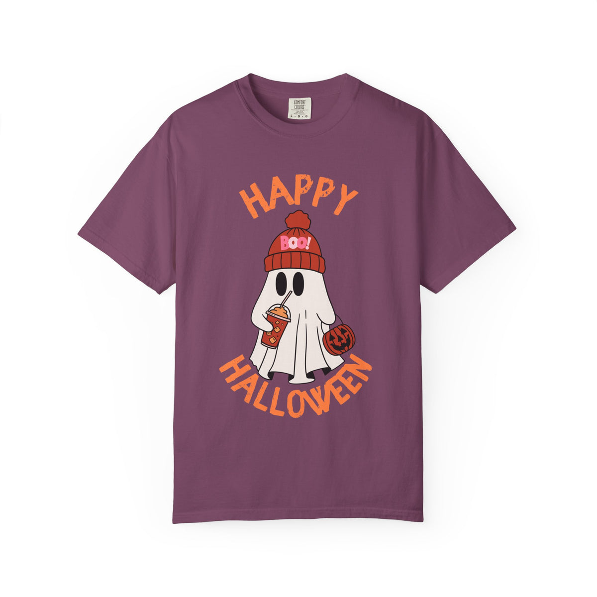 Cute Ghost in Beanie Happy Halloween Comfort Colors T-Shirt | Trick-or-Treat Tee