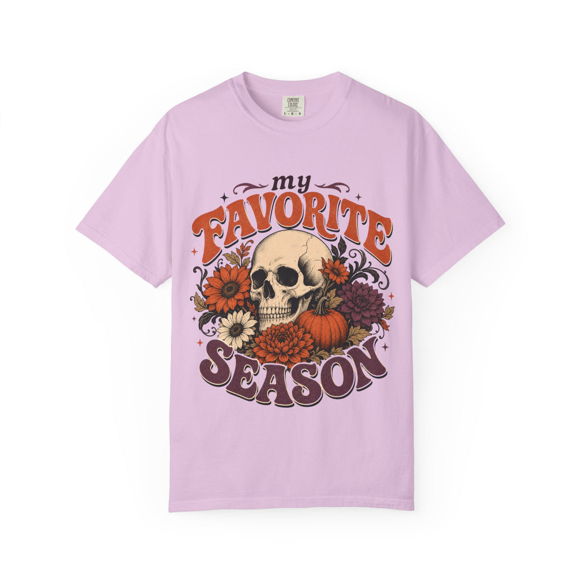 Skull with Pumpkins & Flowers T-shirt | My Favorite Season fall design