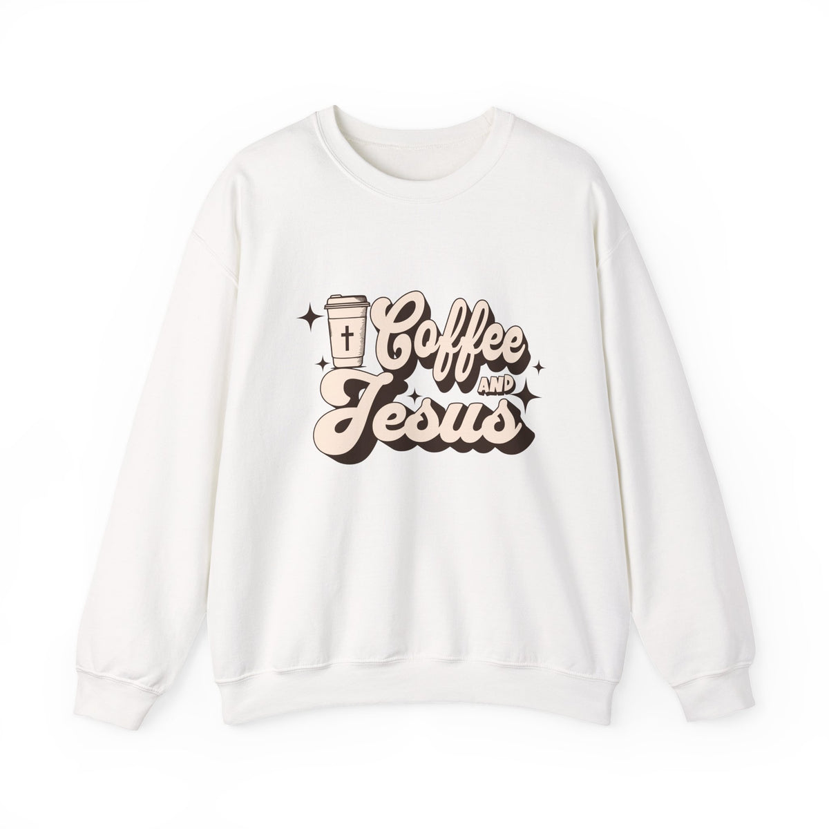 Coffee and Jesus Sweatshirt | Christian Faith Retro Script Design