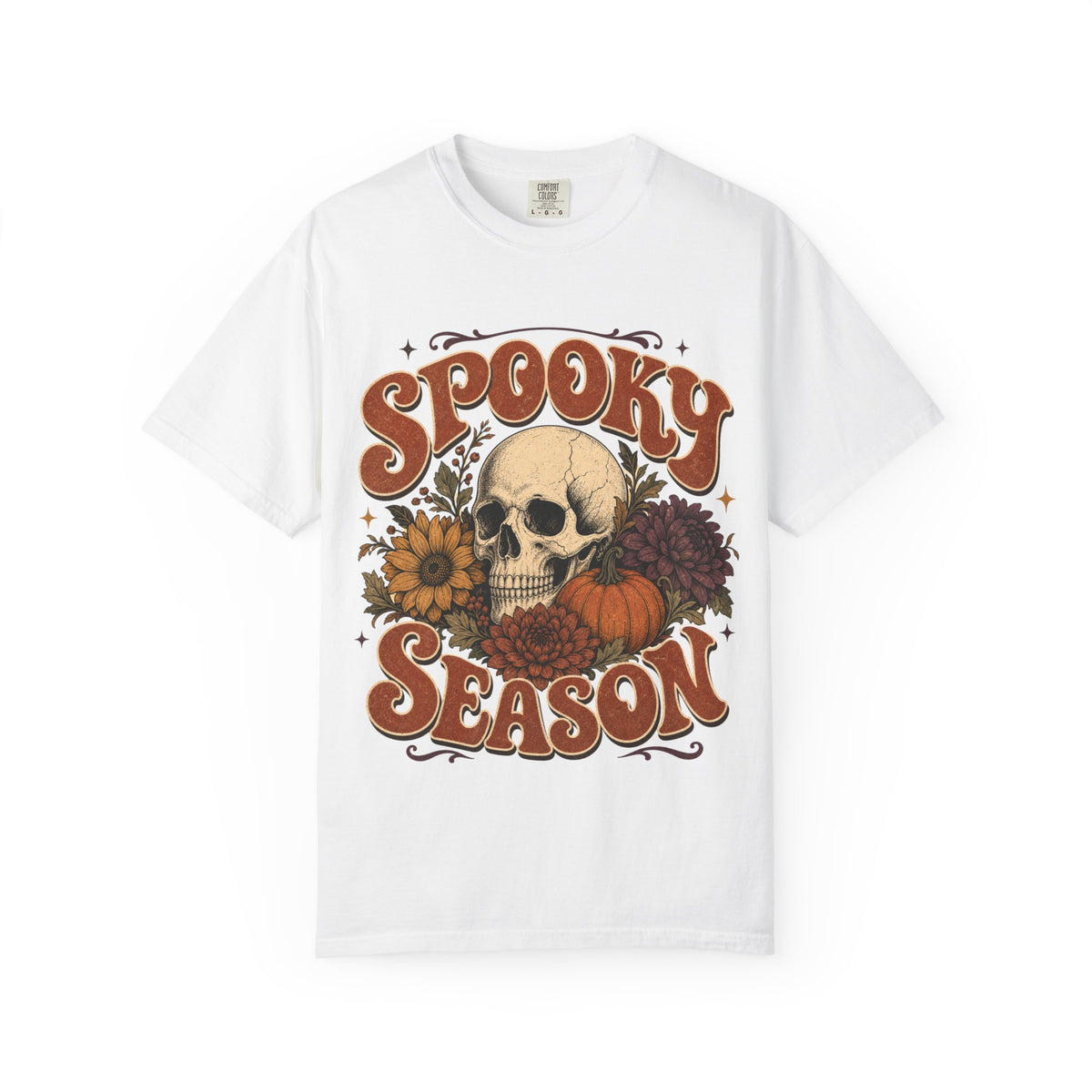 Spooky Season Skull Pumpkin Floral T-shirt | Halloween Fall Tee