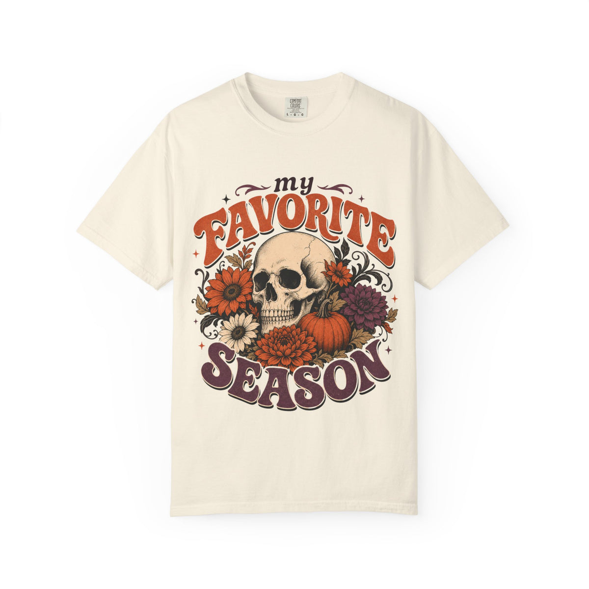 Skull with Pumpkins & Flowers T-shirt | My Favorite Season fall design
