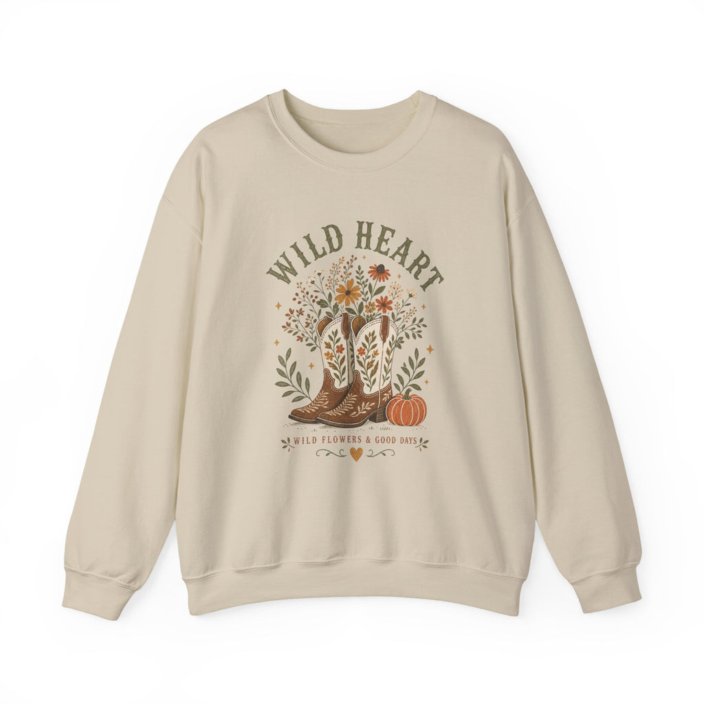 Wild Heart cowboy boots floral design Sweatshirt | Fall pumpkin graphic